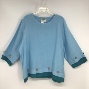 Norm Thompson 3/4 Sleeve Tunic Top Resort Beach Casual Blue Size Large